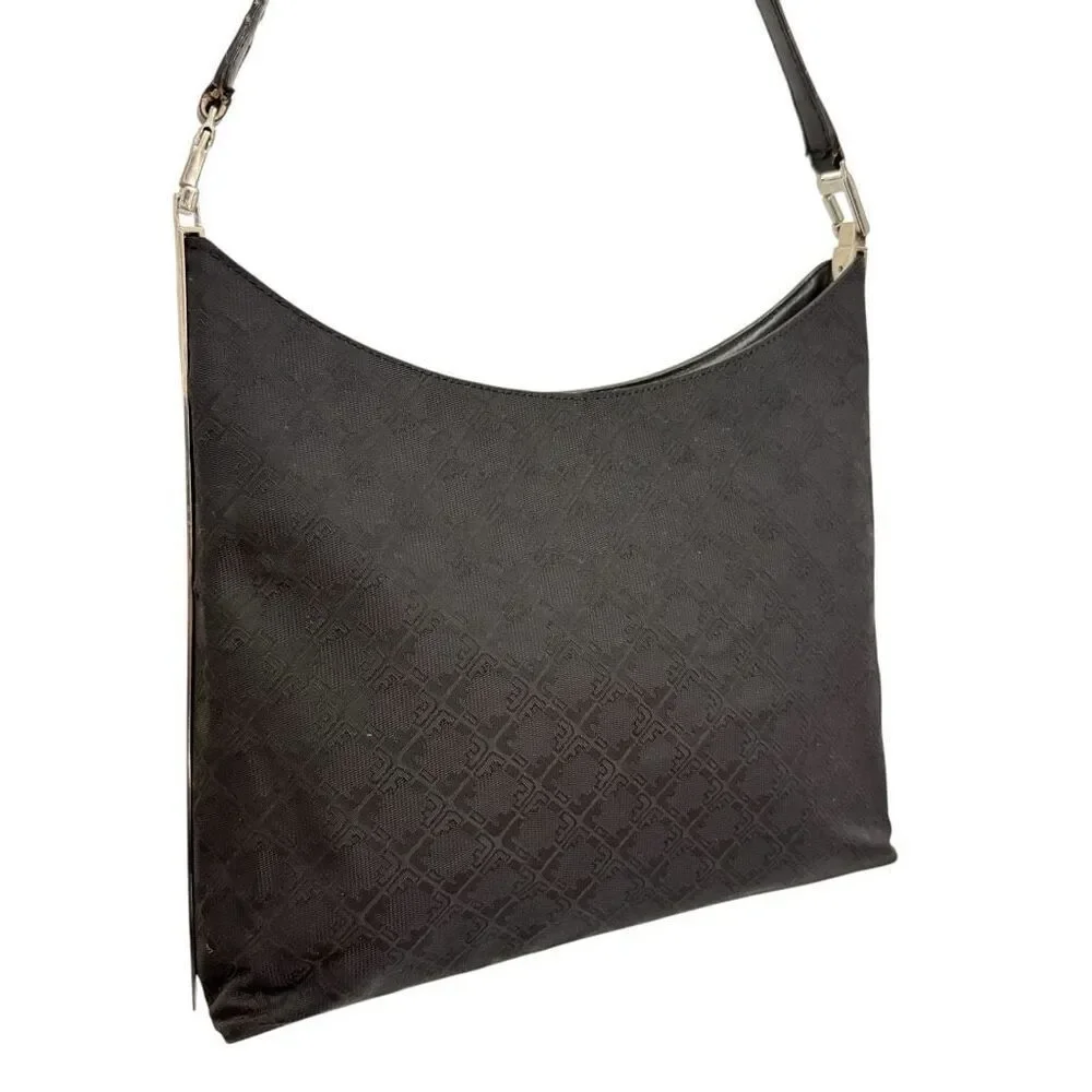 Salvatore Ferragamo Women's Black Authentic Canvas Leather Jacquard Shoulder Bag